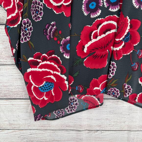 By Together Floral Open Front Kimono Top Womens Medium Gray Red Purple - Picture 6 of 10
